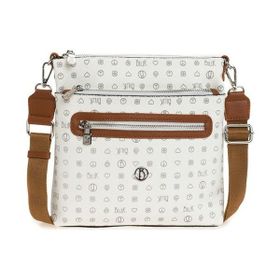 Bilik Deri MTŞ 269-MN Monogram Beyaz/Taba Kadın Çapraz Askılı Çanta