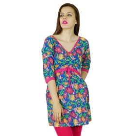 Bimba Kurta Çiçekli Günlük Mavi Kadın Tunik