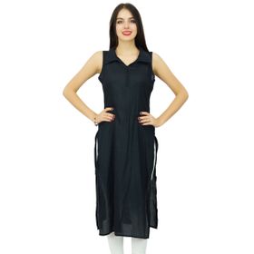 Bimba Kurti Günlük Uzun Siyah Kurta Kadın Tunik