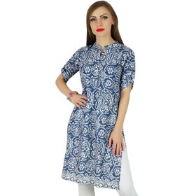 Bimba Kurti Kurta Pamuk Etnik Günlük Mavi Kadın Tunik