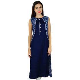 Bimba Kurti Kurta Pamuk Etnik Hint Mavi Kadın Tunik