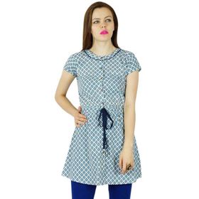 Bimba Kurti Pamuk Şık Günlük Mavi Kısa Kadın Tunik