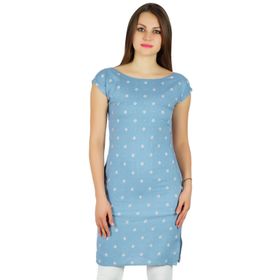 Bimba Kurti Şık Stil Suni İpek Kayık Yaka Günlük Mavi Kadın Tunik