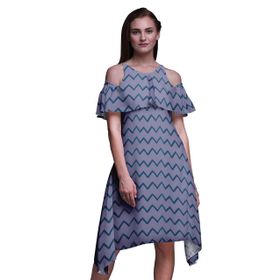 Bimba Swing Flutter Soğuk Omuz Grisi Mor Midi Kadın Elbise