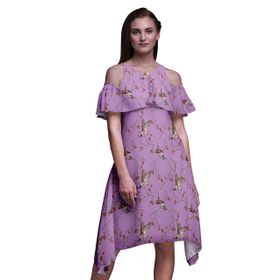 Bimba Swing Flutter Soğuk Omuz Lavanta Midi Kadın Elbise