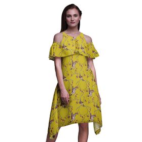 Bimba Swing Flutter Soğuk Omuz Yellow Midi Kadın Elbise