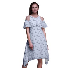 Bimba Vardiya Şık Stil Soğuk Omuz Açık Lavanta Mavisi Kadın Elbise