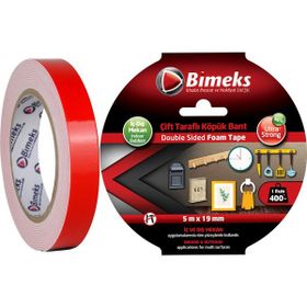 Bimeks 19 mm 5 mt Çift Taraflı Extra Güçlü Köpük Montaj Bandı