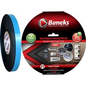 Bimeks Çift Taraflı 25 mt x 19 mm Köpük Montaj Bant