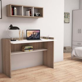 Bimossa Firuze Ceviz/Beyaz Raflı Çalışma Masası