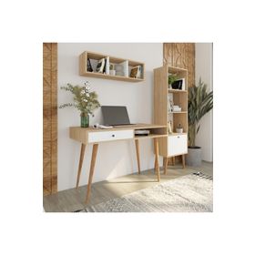 Bimossa U5020 Janus Raflı Kitaplıklı Sepet-Beyaz Çalışma Masası