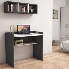 Bimossa V1030 Nakşidil Raflı Antrasit/Beyaz Çalışma Masası