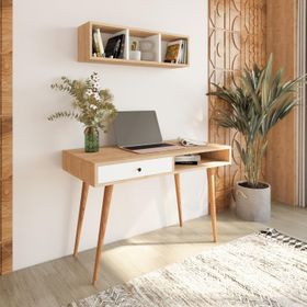 Bimossa V5120 Janus Çekmeceli Sepet Beyaz Raflı Çalışma Masası