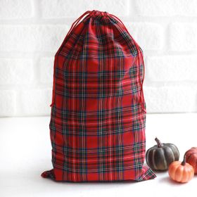 Bimotif 25x40 cm 10 Adet Kırmızı Ekose Bağcıklı Yılbaşı Hediye Kesesi