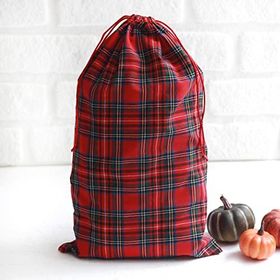 Bimotif 25x40 cm 10 Adet Kırmızı Ekose Bağcıklı Yılbaşı Hediye Kesesi