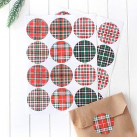 Bimotif 4.2 cm 2 Sayfa Yılbaşı Ekose Desenli Yuvarlak Sticker