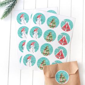 Bimotif 4.2 cm 2 Sayfa Yılbaşı Süsleri Sticker Seti