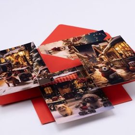 Bimotif 4'lü Yılbaşı-Sevimli Köpekler-Kış Temalı Kartpostal