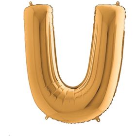 Bimotif Altın Renkli Parlak 102 cm U Harfi Harfli Folyo Balon