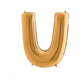 Bimotif Altın Renkli Parlak 102 cm U Harfi Harfli Folyo Balon