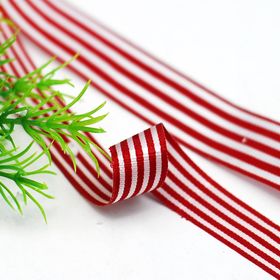 Bimotif Kırmızı Beyaz Çizgili 25 mm 10 m Tafta Kurdele