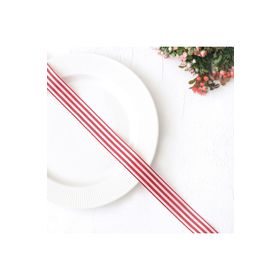 Bimotif Kırmızı Beyaz Çizgili 25 mm 10 m Tafta Kurdele