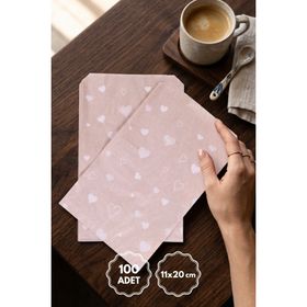 Bimotif Kraft 11x20 100 Adet Kalp Desenli Kese Kağıdı