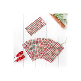 Bimotif Yılbaşı Ekose Desenli Kırmızı 10 Adet 3.5x7 cm Dikdörtgen Etiket