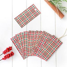 Bimotif Yılbaşı Ekose Desenli Kırmızı 10 Adet 3.5x7 cm Dikdörtgen Etiket