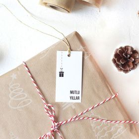 Bimotif Yılbaşı Mutlu Yıllar Beyaz 10 Adet 3.5x7 cm Dikdörtgen Etiket