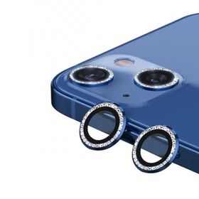 Binano iPhone 11-12-12 Mini Taşlı Mavi Kamera Koruyucu