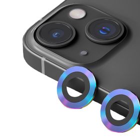 Binano iPhone 14-14 Plus Metal Ring Gökkuşağı Kamera Koruyucu