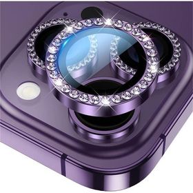 Binano iPhone 15 Pro-15 Pro Max Taşlı Mor Kamera Koruyucu