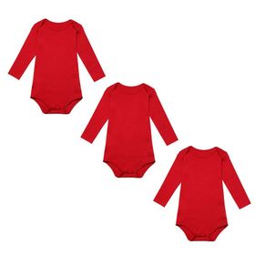 BINIDUCKLING Kırmızı 3'lü Paket Uzun Kollu Kız Çocuk Bodysuit