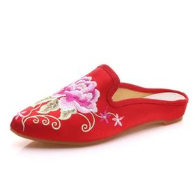 BININBOX Cheongsam Kırmızı Papatya İpek Kumaş Kadın Terlik