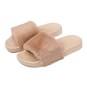BININBOX Suni Peluş Haki Kadın Terlik