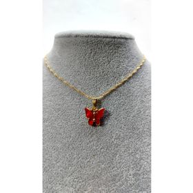 Binlerceal Altın Kaplama Kırmızı Kelebek Çocuk Kolye