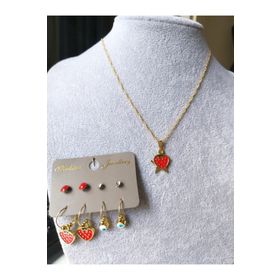 Binlerceal Çilek Küpe Kolye Çocuk Set