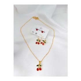 Binlerceal Kiraz Küpe Kolye Çocuk Set
