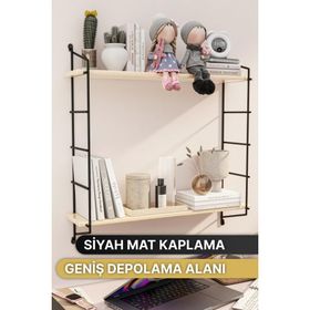 Bino Duvar Rafı Masif Doğal Ahşap Büyük Boy Geniş 2 Katlı Kitaplık Terek Mutfak Rafı Banyo Rafı