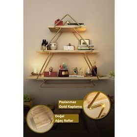 Bino Gold Ahşap Ağaç Modeli Düzenleyici Organizer Mutfak Rafı Banyo Rafı Masif Salon Duvar Rafı
