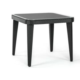 Bintaş Mobilya Siyah Rattan Plastik Temperli Camlı 90x90 cm Bahçe Masası