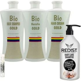 Bio Keratin Gold 3'lü Brezilya Fönü Kalıcı Saç Düzleştirici Keratin + Redist Sarımsaklı 1000 ml Şampuan
