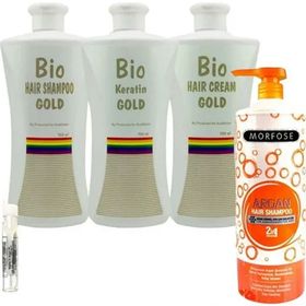 Bio Keratin Gold 3'lü Set Brezilya Fönü Kalıcı Saç Düzleştirici Keratin + Morfose Argan 1000 ml Şampuan