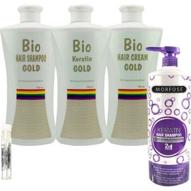 Bio Keratin Gold 3'lü Set Brezilya Fönü Kalıcı Saç Düzleştirici Keratin + Morfose Biotin 1000 ml Şampuan