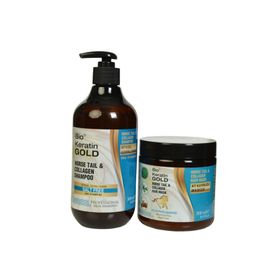 Bio Keratin Gold At Kuyruğu Bitki Özlü Tuzsuz 500 ml Şampuan + At Kuyruğu Bitki Özlü 500 ml Saç Bakım Maskesi