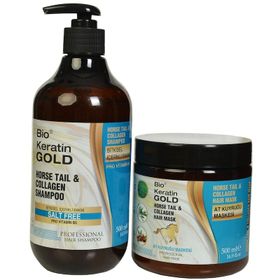 Bio Keratin Gold At Kuyruğu Bitki Özlü Tuzsuz 500 ml Şampuan + At Kuyruğu Bitki Özlü 500 ml Saç Bakım Maskesi