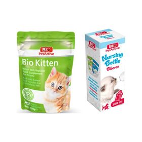 Bio PetActive Kitten Milk Powder 200 gr Yavru Kedi Süt Tozu + Nunbell 100 ml Kedi Köpek Biberonu