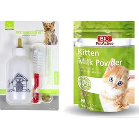 Bio PetActive Kitten Milk Powder 200 gr Yavru Kedi Süt Tozu + Nunbell 100 ml Kedi Köpek Biberonu