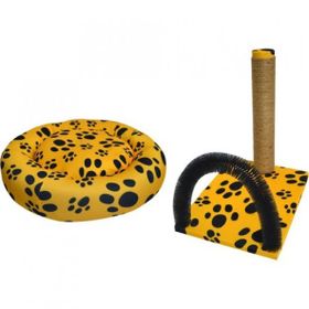 Bio Sand Sarı Patili Simit Kedi Yatağı ve Kaşımalı Tırmalama Seti